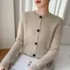 Tejido de punto de cuello redondo Cárdigan holgado de cachemira para mujer Otoño e Invierno Cárdigan perezoso Chaqueta de punto para hombre Nueva versión de color puro Versátil Grueso