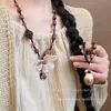 Nuevo Collar de Perlas con Flores Artificiales Estilo Chino, Cadena para Clavícula de Madera Retro Estilo Nacional Personalizada, Collar Versátil de Cordón Nicho