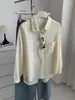 Elegante y ligera camisa de bolsillo de Tencel y lino para mujer, principios de otoño, temperamento suave, corte holgado, talla grande, cuello de solapa, camisa de capas