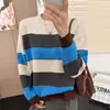 Suéter de punto a rayas de color block de alta gama para mujer, nueva colección de otoño 2026, suave y cómodo, corte holgado, estilo relajado, top de cuello redondo