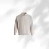 Também Parada 2026 Outono Camisa Polo de Tricô Masculina com Listras Verticais Gola Lapela Meio Zíper Casual Solta Manga Longa Suéter