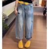 Jeans Harem Cropped Rasgado Plus-Size para Mulheres, Novo Estilo de Verão, Tamanhos Pequenos e Plus-Size, Calças Cenoura Soltas, Calças de Perna Larga