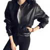 Chaqueta de Béisbol Corta de Cuero PU Estilo Coreano Elegante para Primavera y Otoño Chaqueta de Motocicleta Holgada con Cremallera Top Casual