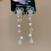 Pendientes de Borla con Flor de Perlas de Agua Dulce y Cuentas de Cristal de Aguja Plateada, Pendientes Frescos Estilo Bosque, Pendientes de Lujo Ligero de Gama Alta
