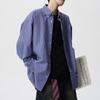 Camisa a cuadros azules de alta calidad para hombre, estilo americano, estilo holgado, con solapa, manga larga, informal, de marca moderna