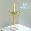 Taza de Plástico Transparente Estilo Ins con Alto Atractivo Estético para Mujeres, Taza de Bebida de Jugo de Verano con Rayas Verticales Redondas, Taza de Regalo de Color Personalizable