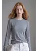 Camiseta de Seda Lino con Textura de Copo de Nieve para Mujer, Top Básico de Manga Larga de Lino Lyocell Morandi para Otoño