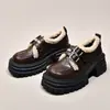 Mocassins de Pelúcia com Solado Grosso para Aumentar a Altura para Mulheres 2025 Novo Outono e Inverno Sapatos Quentes de Algodão Moda Estilo Britânico Sapatos de Pelo