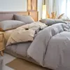 Juego de Ropa de Cama de Tres Piezas de Algodón Puro de Color Sólido para Exportación Transfronteriza, Uso en Hogar y Dormitorio, Juego de Ropa de Cama de Cuatro Piezas de Algodón Puro Teñido en Hilo Hecho a Medida de Fábrica