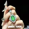 Joia Cavalo Material Calcedônia Verde Ágata Fivela da Paz Colar com Pedra Preciosa Novo Estilo Chinês Cor Jadeíta Gota d'Água Grande Colar com Diamantes Brilhantes