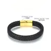 Pulseira de couro trançado simples estilo europeu e americano transfronteiriça, fivela magnética masculina, pulseira de couro de aço inoxidável, atacado