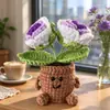 Adorno de Planta en Maceta Rosa Tejido a Mano Lindo con Manos y Pies Flor de Hilo Maceta Muñeca Decoración Creativa de Escritorio