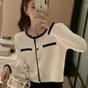 Cárdigan de punto holgado estilo coreano con bloques de color, nuevo modelo de otoño 2020, chaqueta de moda versátil de un solo botón única en blanco