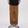 Nova Marca de Moda Masculina Estilo Americano Jeans de Trabalho Cor Damasco Tecido de Algodão Calças Casuais Largas de Perna Reta