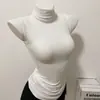 [Fabricante Original] Delgado de Cintura Sin Mangas Moderno Ajuste Delgado Color Sólido Cuello Alto Elegante Capa Base Superior Camiseta
