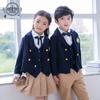Ropa Escolar Británica para Jardín de Infancia Uniforme Escolar Infantil Set Otoño Alumnos Traje Pequeño Camisa Chaleco Set de 4 Piezas