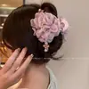 Grampo de Cabelo Flor Rosa de Renda Estilo Doce e Suave para Mulheres, Novo Presilha Tubarão de Cristal de Luxo Leve, Acessório de Cabelo Penteado de Alta Qualidade