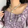 Colar de Pérolas em Metal Prateado com Gradiente de Tamanho Spliced Design de Nicho de Luxo Acessível Corrente para Suéter Corrente de Clavícula Feminina