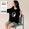 Pijama para Mujer Verano Manga Corta Dulce Estilo Coreano Dibujos Animados Estudiante Casual Holgado Talla Grande Ropa para Dormitorio Hogar con Almohadillas en el Pecho