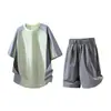Traje Deportivo al por Mayor Transfronterizo Verano Seda de Hielo Delgado Transpirable Casual Moda Bloque de Color Camiseta y Shorts Conjunto de Dos Piezas