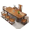 Mesa de Chá e Cadeiras de Placa Grande em Madeira Maciça Combinação Estilo Chinês Mesa de Centro de Tronco Conjunto Completo de Mesa de Chá Integrada Escritório Casa Preparo de Chá