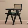 Silla de Comedor de Madera Maciza para el Hogar, Silla Chandigarh Estilo Mediados de Siglo, Silla con Reposabrazos Suaves Estilo Wabi-Sabi, Silla de Ratán para Ocio