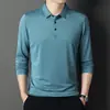 Nueva Camisa Polo Casual para Hombre de Color Sólido Manga Larga Holgada de Negocios con Cuello Camisero Camisa Básica para Hombre