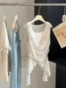 Colete Feminino Verão Xadrez de Fita Irregular Sem Mangas Design de Senso Nicho Gola Swing Moda Patchwork Falso Top Duas Peças
