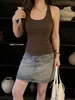 Camiseta sin mangas de algodón puro para mujer, estilo coreano, con capas, efecto dos piezas, cuello en U, copas integradas, transpirable, cómoda, versátil, con un hermoso diseño en la espalda