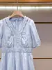 Shenzhen Nanyou Vestido de Verão Elegante da Moda com Renda Vazada Afinando Manga Curta para Mulheres