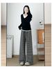 145 Pantalones pequeños de rayas blancas y negras con forro polar Pantalones suaves tipo toalla cerosa para mujer Otoño e Invierno 150 Pantalones de pierna ancha cerosos y holgados de arroz