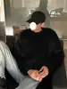 Atmósfera de Moda Top de Piel Sintética de Visón Suéter Grueso de Invierno para Hombre Tejido de Punto Holgado de Cuello Redondo Estilo Perezoso de Gama Alta