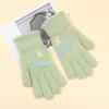 Guantes de Invierno para Mujer Estilo Coreano Diseño de Letras Estudiante Ciclismo Exteriores Cálidos Guantes de Lana Tejida para Niñas Dedos Completos Engrosados Guantes con Pantalla Táctil