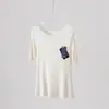 Camiseta Base de Lã Fina 100% Fio Yangzi Manga Curta Gola Careca Malha Ajustada Suéter Fino Novo para Mulheres