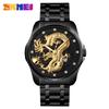 Reloj de Cuarzo Skmei para Hombre Moda Dragón en Relieve Correa de Acero Inoxidable Reloj de Negocios con Calendario para Hombre