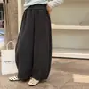Perna larga ou com punho|Um par de calças, dois estilos|Calça de moletom casual emendada estilo coreano, com caimento solto, para crianças