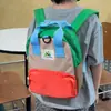 Nova mochila infantil estilo coreano com color-blocking de cores dopamina, mini mochila escolar multifuncional de color-blocking com letras de nicho