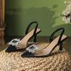 3289-9 Strass Fivela Quadrada Sapatos de Salto Alto Fada Vento Transparente Sandálias Baotou Salto Fino Feminino Pontudo Vazio Primavera e Verão Novo