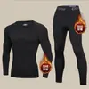 Conjunto térmico masculino quente, justo ao corpo, com forro de fleece, para outono e inverno, adequado para corrida ao ar livre, esportes e fitness, secagem rápida
