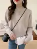 Estilo casual y simple, nuevo suéter de punto suave y holgado con cuello redondo estilo coreano para otoño e invierno para mujer, top básico de punto liso