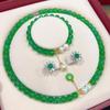Colar conjunto de contas redondas de calcedônia verde imperador Ágata violeta para todas as ocasiões Conjunto de joias de jade de três peças presente