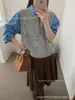 Chaleco de Punto para Mujer Otoño Nuevo Cuello en V con Cordones Hueco sin Mangas Chaleco Holgado Ropa Exterior Suéter Cárdigan Color Sólido Para Superponer