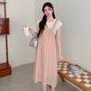 Mulheres grávidas terno Verão Doce Estilo Gentil Elegante Slim Strand Saia Coreano Duas Peças Cobertura da Barriga 2024 Novo Verão