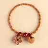 Pulsera de bambú con articulaciones de madera de durazno para hombres y mujeres, (subiendo más paso a paso), Buena suerte continuamente, hueso de durazno (fu - bendición) personaje, vaina de loto, pulsera de estilo chino nuevo, en la orilla