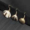 Pendientes de concha natural con forma de abanico dorado para mujer, joyería popular de verano para playa, vacaciones de ocio, sencillos y a la moda