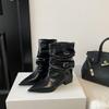 Botas vaqueras de moda estilo francés con punta fina para mujer, Botines cortos adelgazantes de otoño e invierno, Botas de montar retro de tacón bajo hasta la pantorrilla