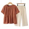 Conjunto de camiseta de verão para mãe de meia-idade 2024 novo feminino de meia-idade e idoso que reduz a idade solto estilo estrangeiro camisa pequena roupa de avó