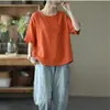 2026 Novo Estilo Artístico Simples Casual Manga Curta Camiseta para Mulheres Verão Solta e Versátil Cor Pura Casual Pulôver Top para Mulheres