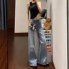 Chao Li tiene en stock jeans de tiro bajo sin ajuste en la pierna microcampana para mujer 2026 otoño nueva llegada buena caída doble largo de pierna pantalón recto con campana