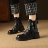 Botas Chelsea de mão com textura simples para o dia a dia, de pele de ovelha, com sola grossa, para outono e inverno de 2024, botins de couro grossos de salto médio para mulheres